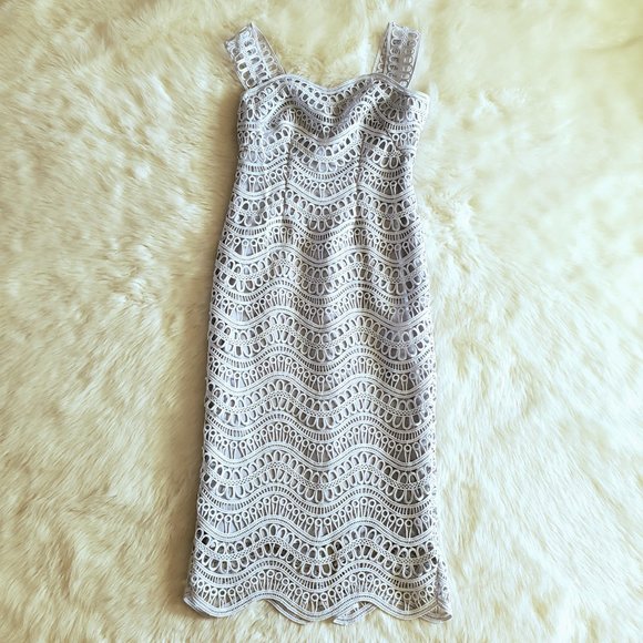 Lela Rose Sheath Dress Wave Lace in Ice Blue Size 2 EUC - Picture 5 of 16